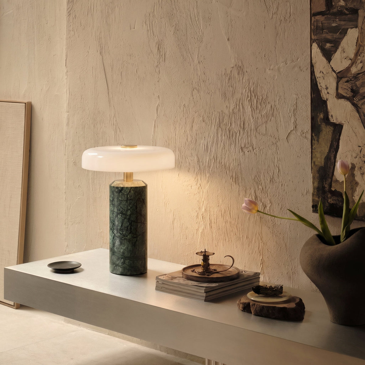 Trådlös Bordslampa i Marmor och Glas